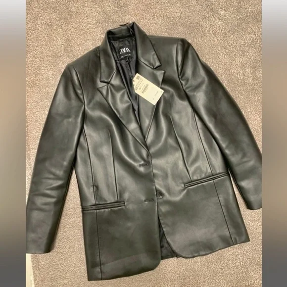 Zara Faux Leather Blazer M - Picture 3 of 10